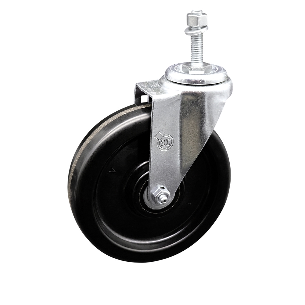 Phenolic Swivel Threaded Stem Caster w/Roller Bearing - 6" X 1.5" Black Wheel and 10MM Stem - 300 lbs Capacity/Caster - Service Caster Brand — photo 1