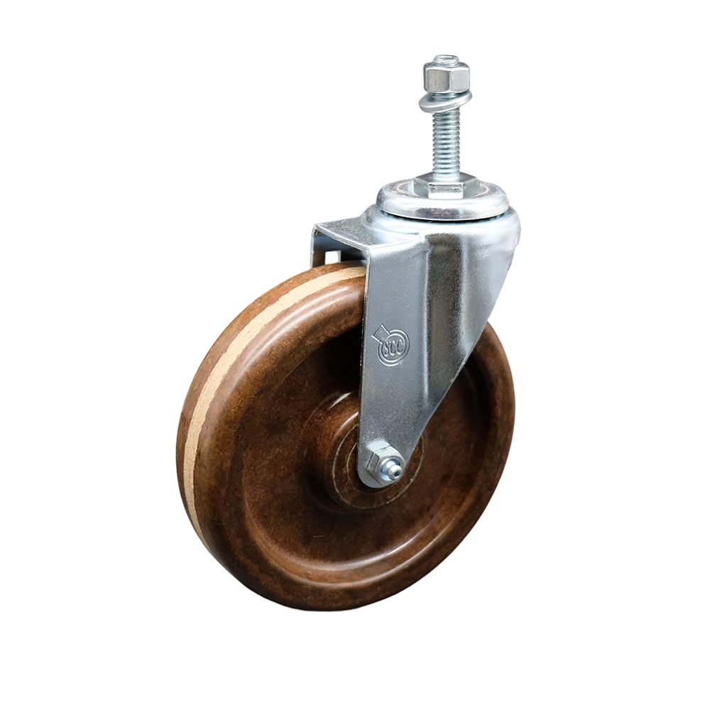 High Temperature Phenolic Swivel Threaded Stem Caster w/Roller Bearing - 6" x 1.5" Brown Wheel and 3/8" Stem - 300 lbs Capacity/Caster - Service Caster Brand — photo 1