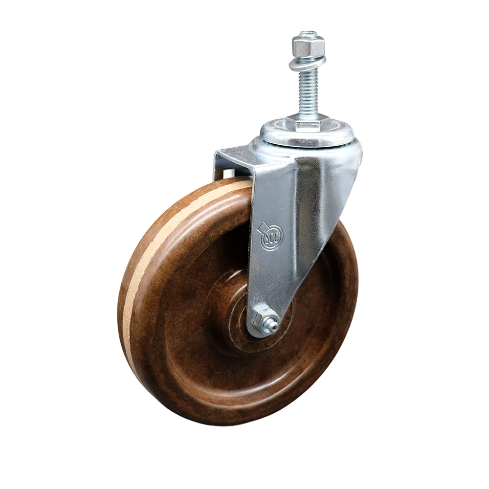 High Temperature Phenolic Swivel Threaded Stem Caster w/Roller Bearing - 6" x 1.5" Brown Wheel and 10MM Metric Stem - 300 lbs Capacity/Caster - Service Caster Brand — photo 1