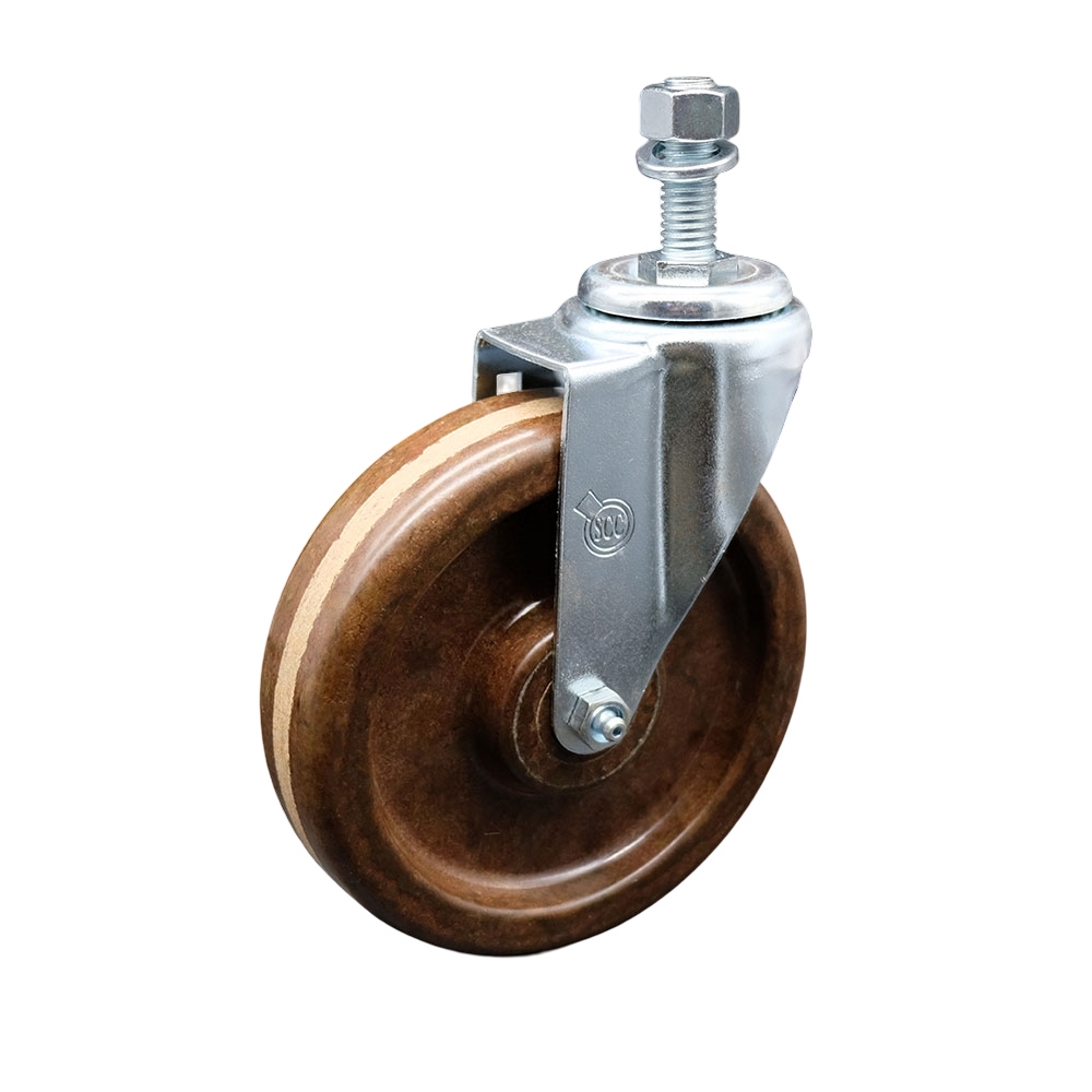 High Temperature Phenolic Swivel Threaded Stem Caster w/Roller Bearing - 6" x 1.5" Brown Wheel and 12MM Metric Stem - 300 lbs Capacity/Caster - Service Caster Brand — photo 1