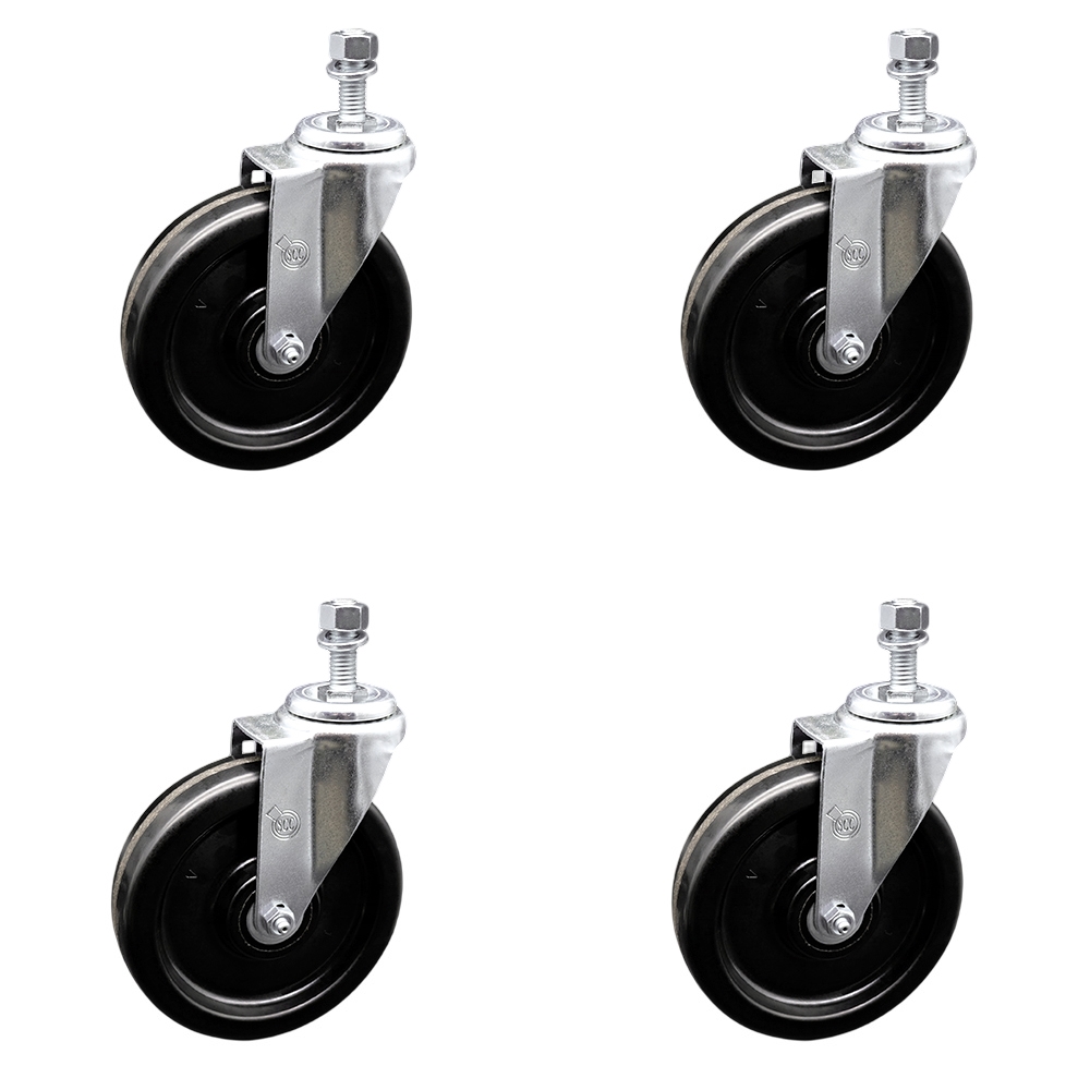 Phenolic Swivel Threaded Stem Caster Set of 4 w/6" x 1.5" Black Wheels and 3/8" Stems - Includes 4 Swivel - 1200 lbs Total Capacity - Service Caster Brand — photo 1