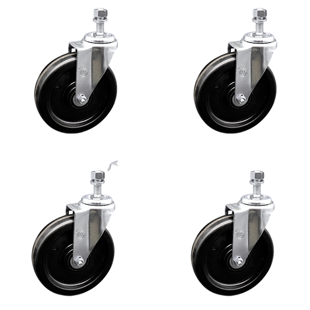 Phenolic Swivel Threaded Stem Caster Set of 4 w/6" x 1.5" Black Wheels and 10mm Stems - Includes 4 Swivel - 1200 lbs Total Capacity - Service Caster Brand — photo 1