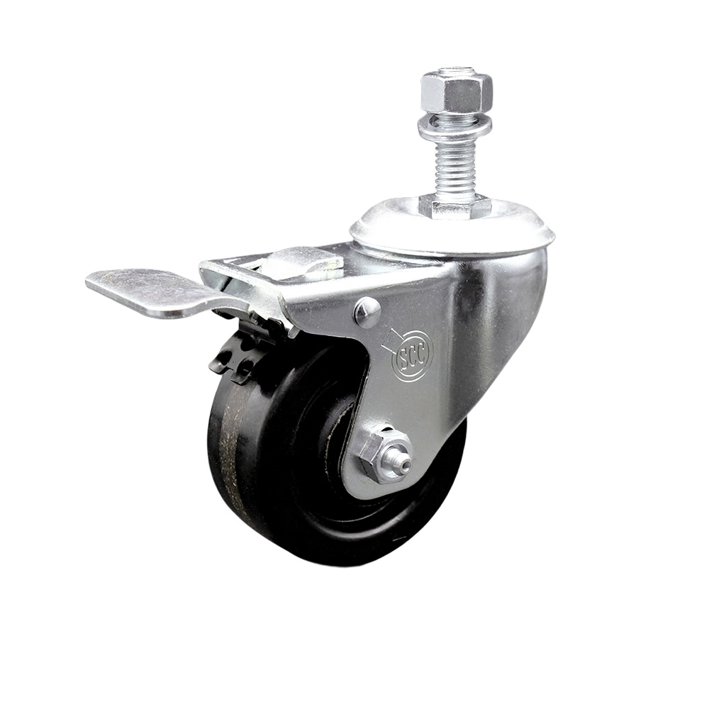 Service Caster Brand Replacement for Colson Caster 2.03354.309 MTG15 BRK5 - Phenolic Swivel Threaded Stem Caster with Roller Bearing - 3" Black Wheel and 3/4" x 1-3/4" Stem & Total Locking Brake — photo 1
