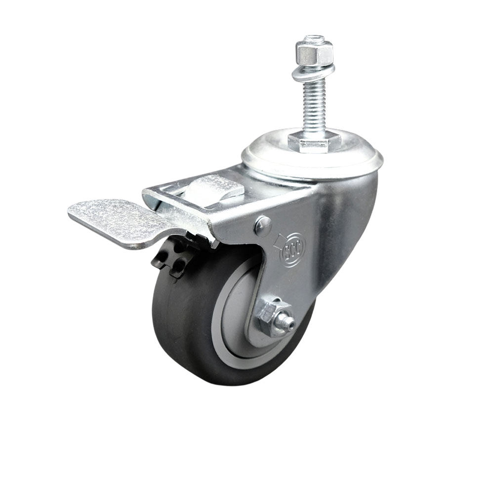 3" Swivel Caster with 3/8" Threaded Stem, Thermoplastic Rubber Wheel and Total Lock Brake - 210 lbs. Capacity - Service Caster Brand — photo 1