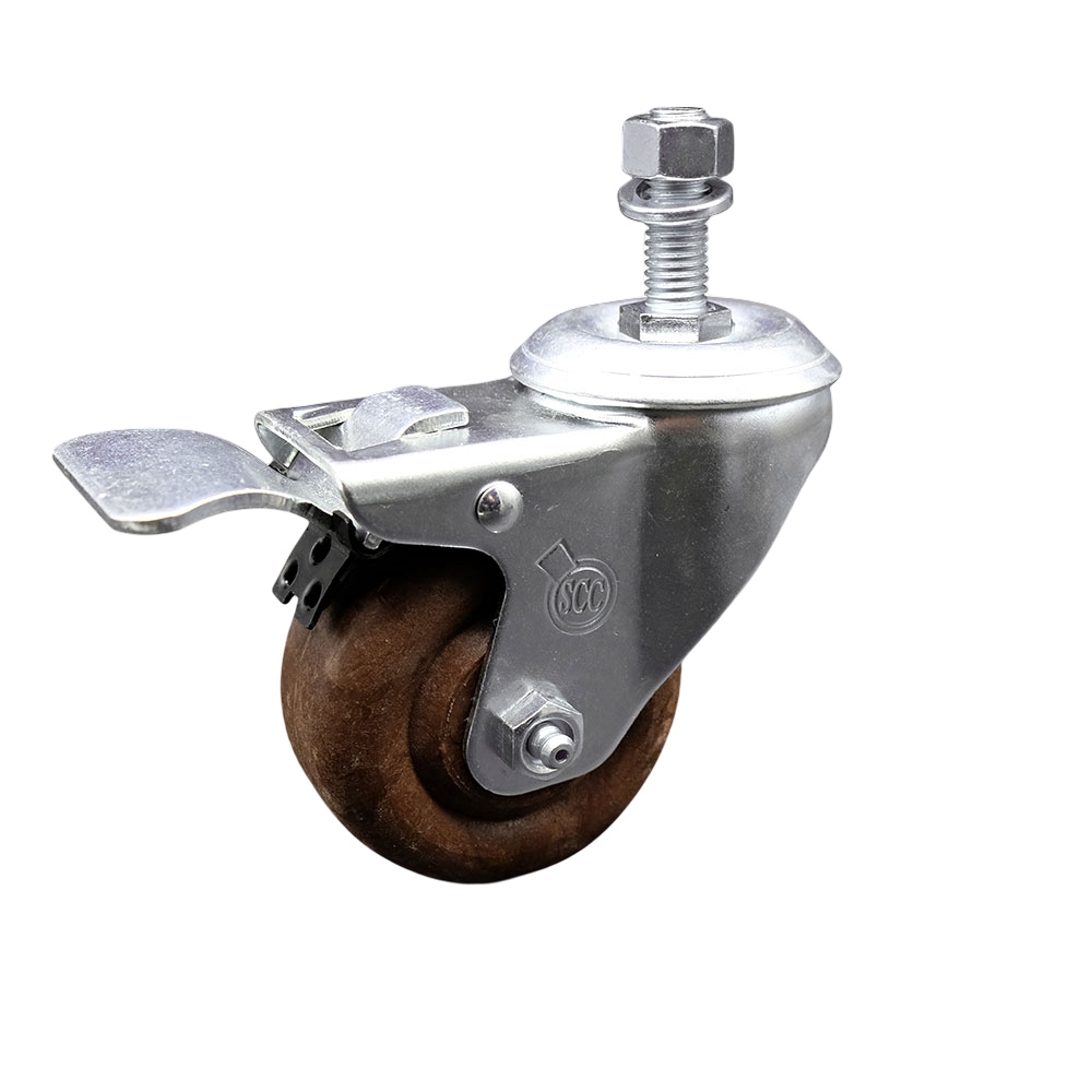 Service Caster Brand Replacement for Colson Caster 2.03254.52 HT MTG10 BRK5 - High Temp Glass Filled Nylon Swivel Threaded Stem Caster with 3.5" Brown Wheel and 1/2" x 3/4" Stem & Total Locking Brake — photo 1