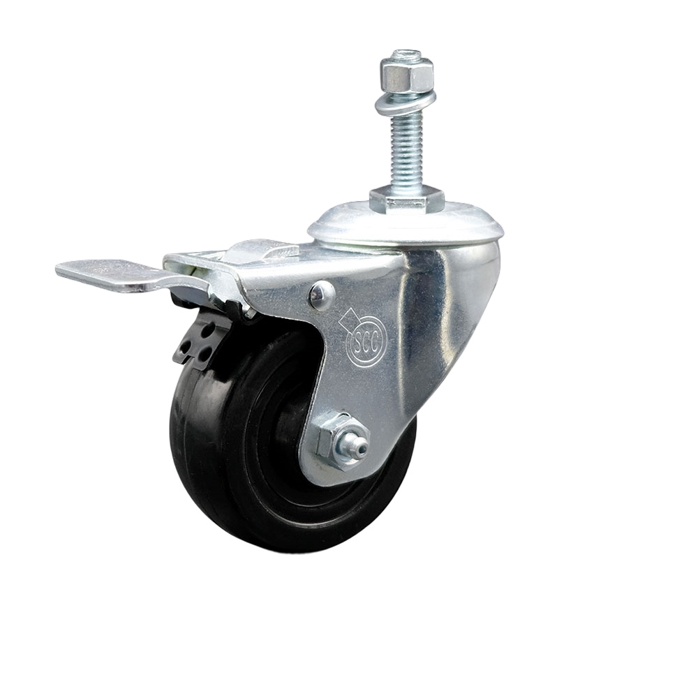 Hard Rubber Swivel Threaded Stem Caster w/3.5" x 1.25" Black Wheel and 3/8" Stem & Total Locking Brake - 285 lbs Capacity/Caster - Service Caster Brand — photo 1