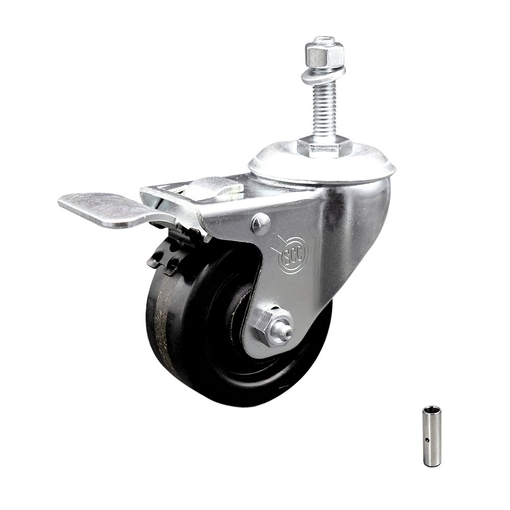 3-1/2" Swivel Caster with 3/8" Threaded Stem, Phenolic Wheel and Total Lock Brake - 300 lbs. Capacity - Service Caster Brand — photo 1