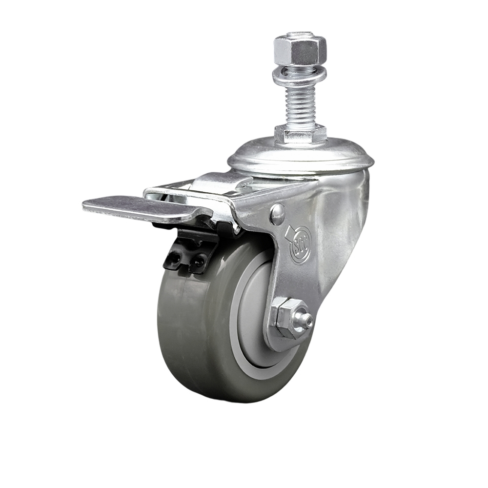 Service Caster Brand Replacement for Colson Caster 2.03254.95 MTG11 BRK5 - Polyurethane Swivel Threaded Stem Caster with 3.5" Gray Wheel and 1/2" x 1" Stem & Total Locking Brake-300lbs Capacity/Caster — photo 1