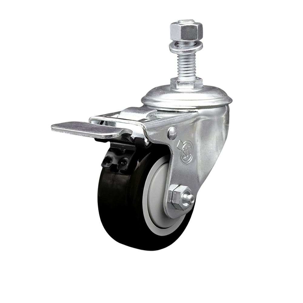 Service Caster Brand Replacement for Colson Caster 2.03254.95 MTG15 BRK5 - Polyurethane Swivel Threaded Stem Caster with 3.5" Black Wheel and 3/4" x 1-3/4" Stem & Total Locking Brake — photo 1