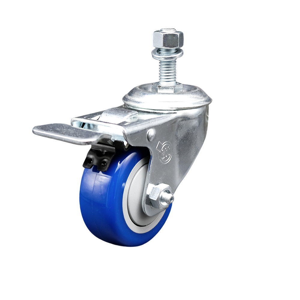 Service Caster Brand Replacement for Colson Caster 2.03254.95 MTG10 BRK5-Polyurethane Swivel Threaded Stem Caster with 3.5" Blue Wheel and 1/2" x 3/4" Stem & Total Locking Brake-300lbs Capacity/Caster — photo 1