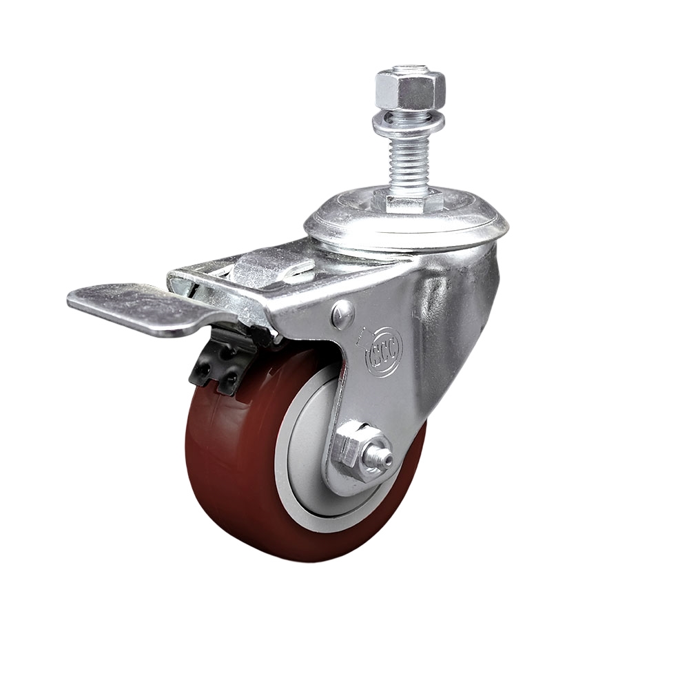Service Caster Brand Replacement for Colson Caster 2.03254.95 MTG13 BRK5 - Polyurethane Swivel Threaded Stem Caster with 3.5" Maroon Wheel and 5/8" x 1-3/4" Stem & Total Locking Brake — photo 1