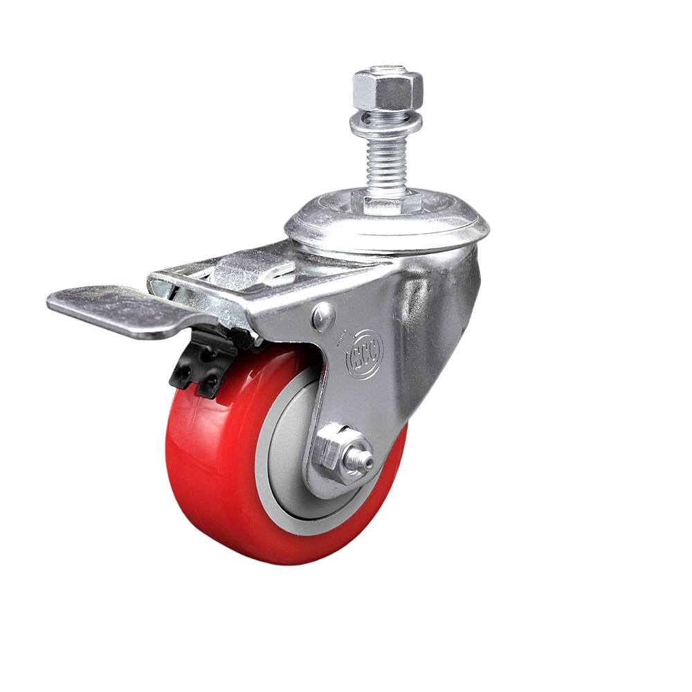 Service Caster Brand Replacement for Colson Caster 2.03254.95 MTG15 BRK5 - Polyurethane Swivel Threaded Stem Caster with 3.5" Red Wheel and 3/4" x 1-3/4" Stem & Total Locking Brake — photo 1