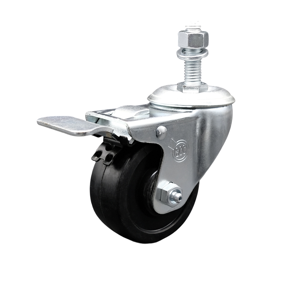 Soft Rubber Swivel Threaded Stem Caster w/3.5" x 1.25" Black Wheel and 1/2" Stem & Total Locking Brake - 200 lbs Capacity/Caster - Service Caster Brand — photo 1