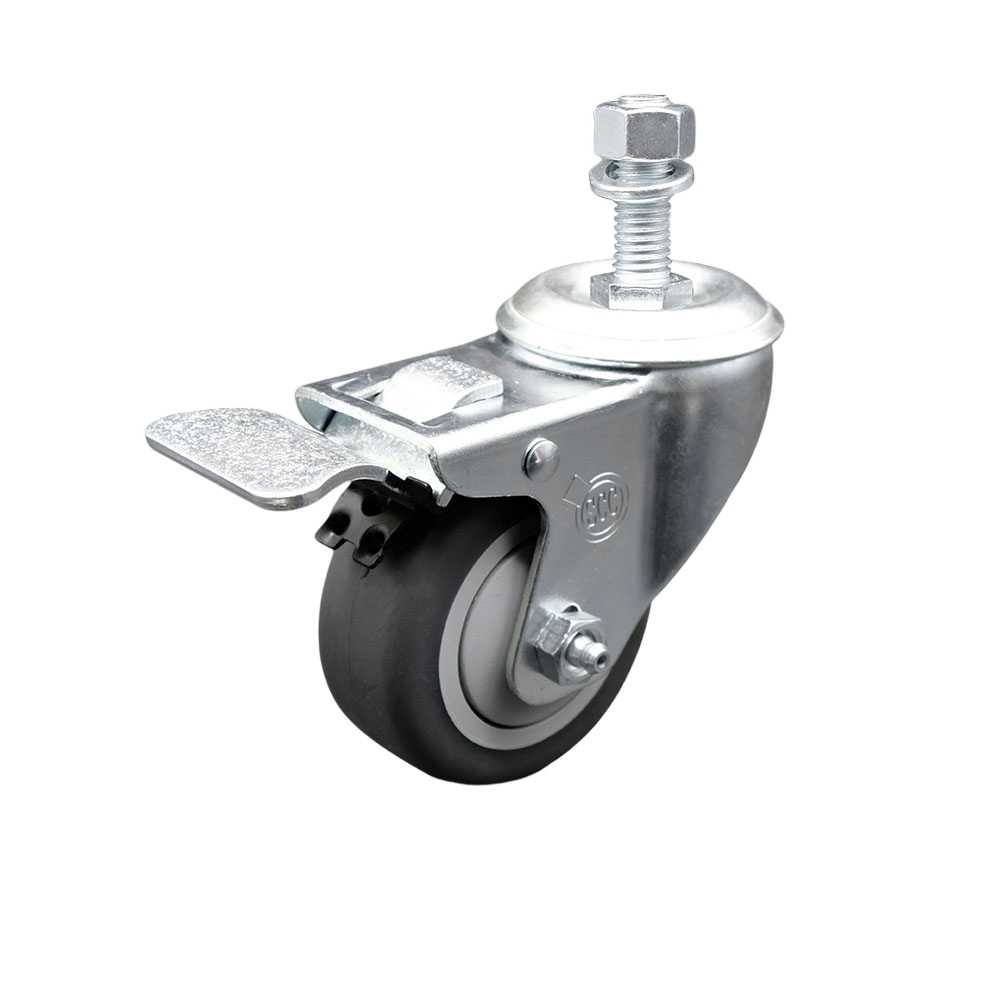 Service Caster Brand Replacement for Colson Caster 2.03254.445 MTG11 BRK5 - Thermoplastic Rubber Swivel Threaded Stem Caster - 3.5" Gray Wheel and 1/2" x 1" Stem & Total Locking Brake — photo 1