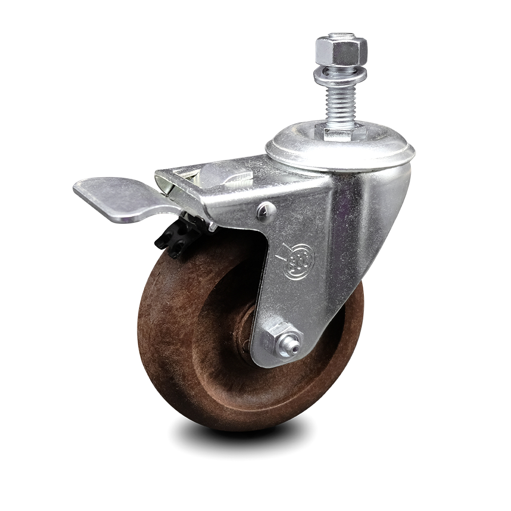 Service Caster Brand Replacement for Colson Caster 2.04254.52 HT MTG13 BRK5 - High Temp Glass Filled Nylon Swivel Threaded Stem Caster with 4" Brown Wheel and 5/8" x 1-3/4" Stem & Total Locking Brake — photo 1