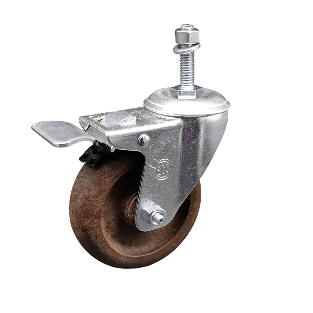 High Temp Glass Filled Nylon Swivel Threaded Stem Caster w/4" x 1.25" Brown Wheel and 10MM Metric Stem & Total Locking Brake - 350 lbs Capacity/Caster - Service Caster Brand — photo 1