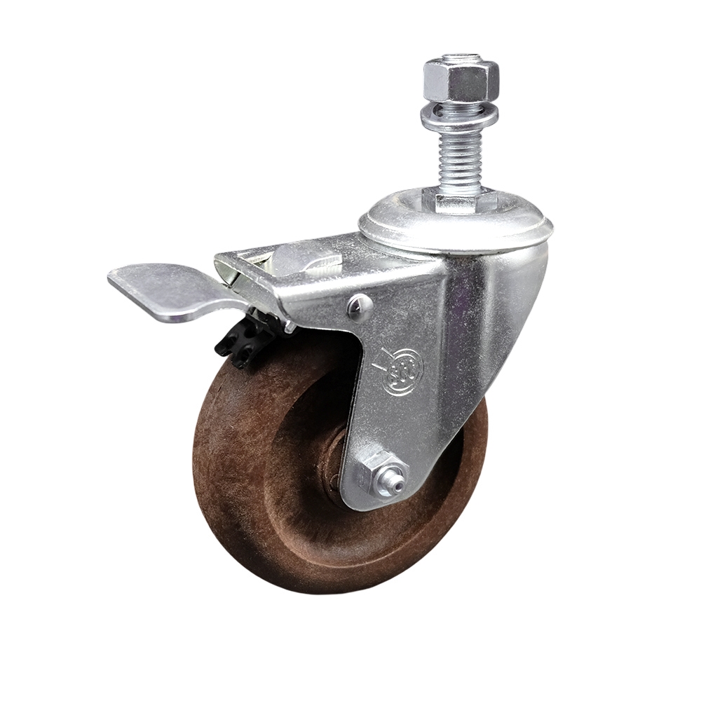 High Temp Glass Filled Nylon Swivel Threaded Stem Caster w/4" x 1.25" Brown Wheel and 12MM Metric Stem & Total Locking Brake - 350 lbs Capacity/Caster - Service Caster Brand — photo 1