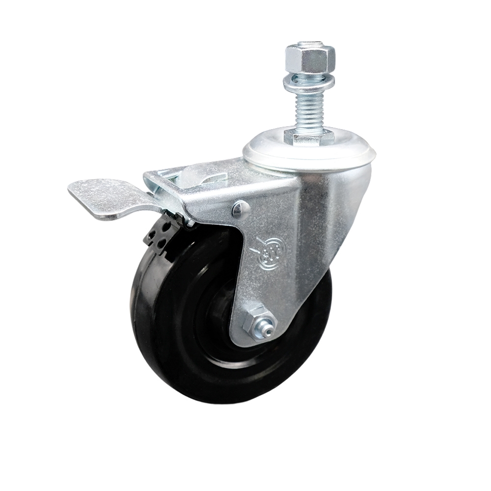 4" Swivel Caster with 1/2" Threaded Stem, Hard Rubber Wheel and Total Lock Brake - 300 lbs. Capacity - Service Caster Brand — photo 1
