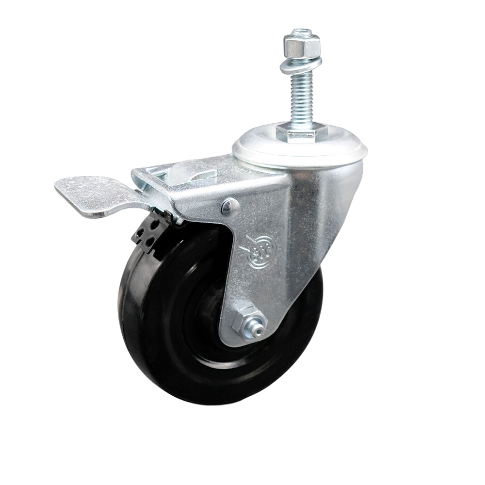 4" Swivel Caster with 3/8" Threaded Stem, Hard Rubber Wheel and Total Lock Brake - 300 lbs. Capacity - Service Caster Brand — photo 1