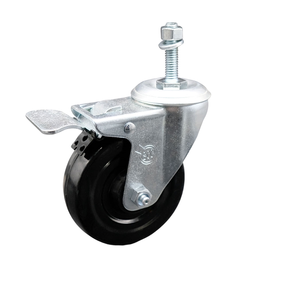 4" Swivel Caster with 10mm Threaded Stem, Hard Rubber Wheel and Total Lock Brake - 300 lbs. Capacity - Service Caster Brand — photo 1