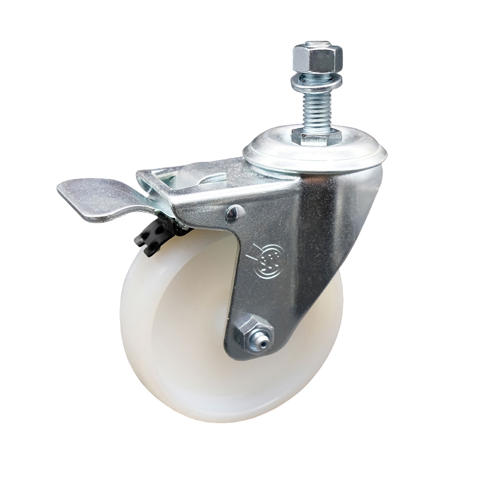 4" Swivel Caster with 1/2" Threaded Stem, White Nylon Wheel and Total Lock Brake - 300 lbs. Capacity - Service Caster Brand — photo 1