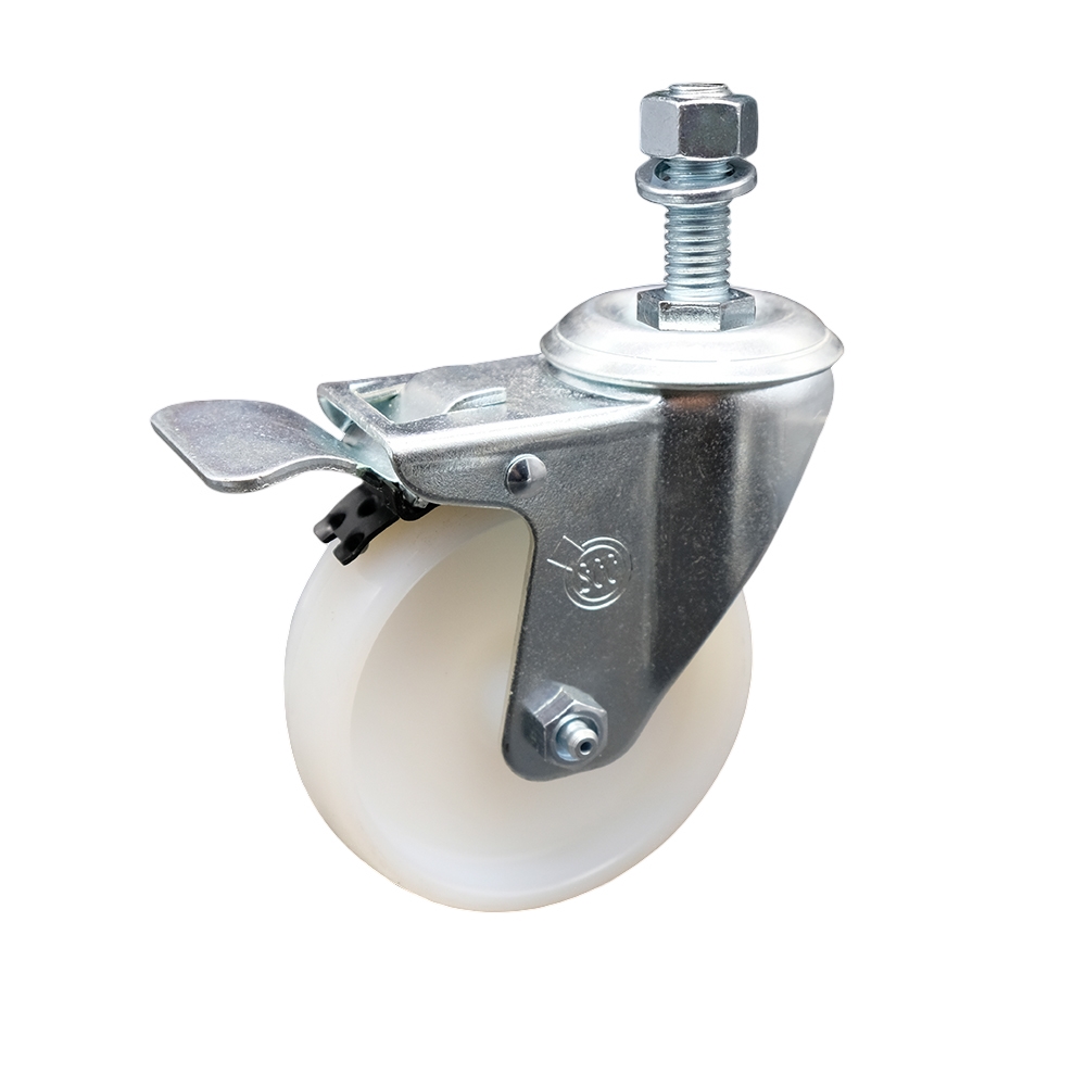 Nylon Swivel Threaded Stem Caster w/4" x 1.25" White Wheel and 12MM Metric Stem & Total Locking Brake - 300 lbs Capacity/Caster - Service Caster Brand — photo 1