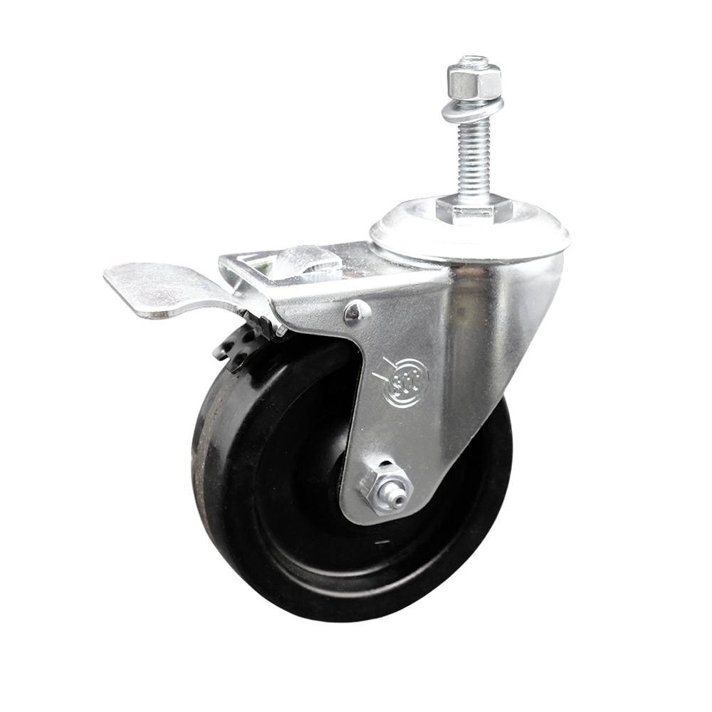 Phenolic Swivel Threaded Stem Caster w/Roller Bearing - 4" x 1.25" Black Wheel and 10MM Metric Stem & Total Locking Brake - 300 lbs Capacity/Caster - Service Caster Brand — photo 1