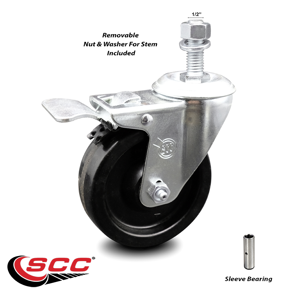 Service Caster Brand 250 lbs Capacity//Caster Black Polyurethane Swivel Threaded Stem Caster w//3.5 x 1.25 Wheel and 3//8 Stem