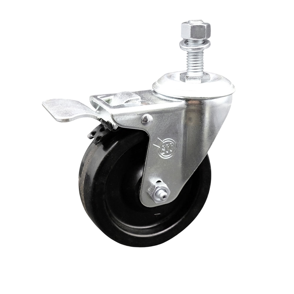 4" Swivel Caster with 1/2" Threaded Stem, Phenolic Wheel and Total Lock Brake - 300 lbs. Capacity - Service Caster Brand — photo 1