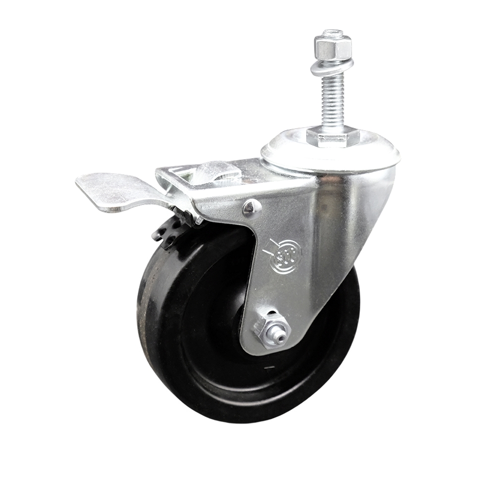 4" Swivel Caster with 3/8" Threaded Stem, Phenolic Wheel and Total Lock Brake - 300 lbs. Capacity - Service Caster Brand — photo 1