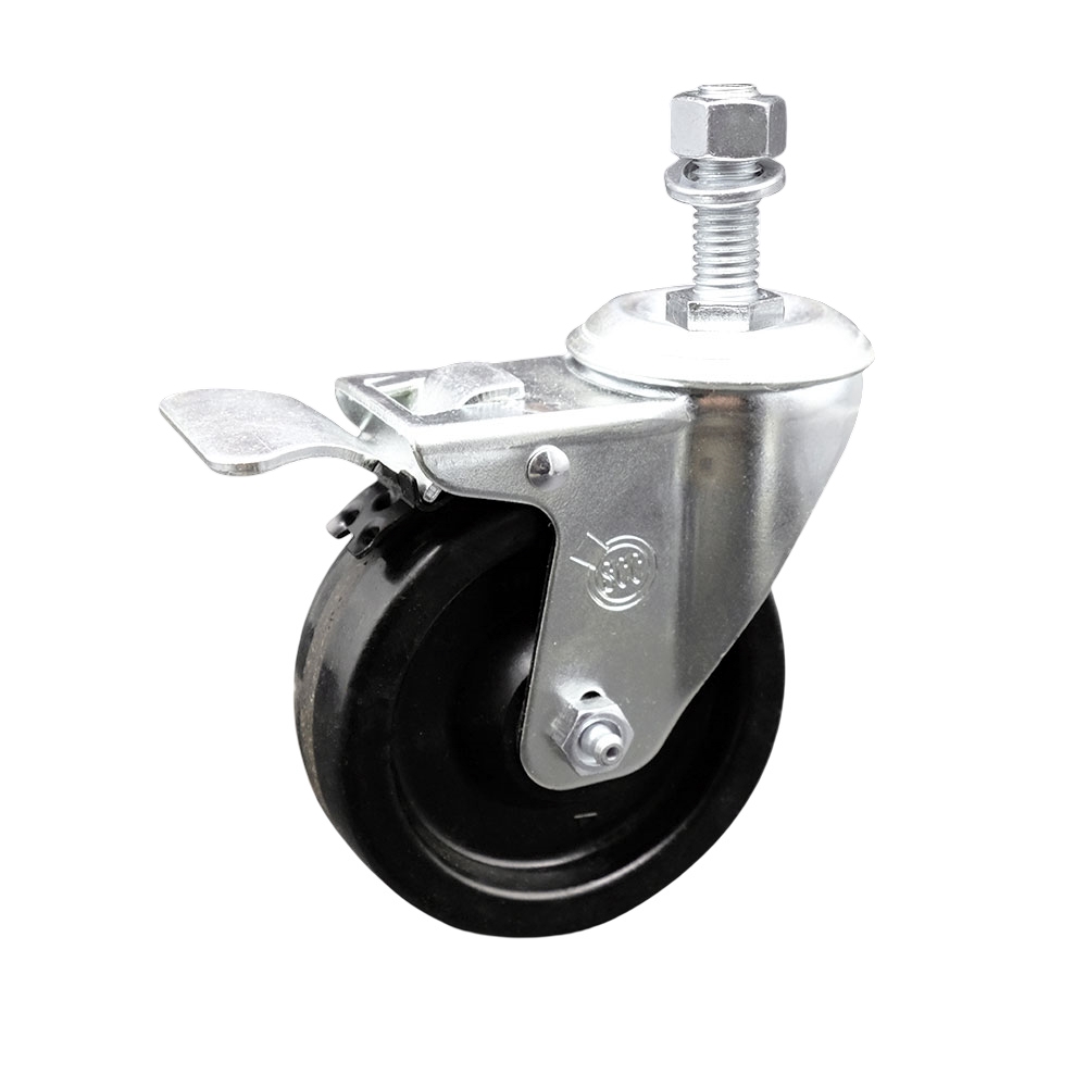 4" Swivel Caster with 12mm Threaded Stem, Phenolic Wheel and Total Lock Brake - 300 lbs. Capacity - Service Caster Brand — photo 1