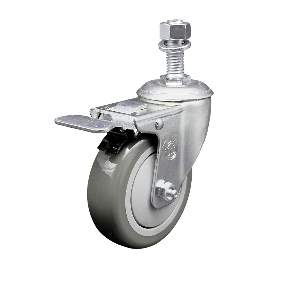 Service Caster Brand Replacement for Colson Caster 2.04254.95 MTG10 BRK5 - Polyurethane Swivel Threaded Stem Caster with 4" Gray Wheel and 1/2" x 3/4" Stem & Total Locking Brake-350lbs Capacity/Caster — photo 1