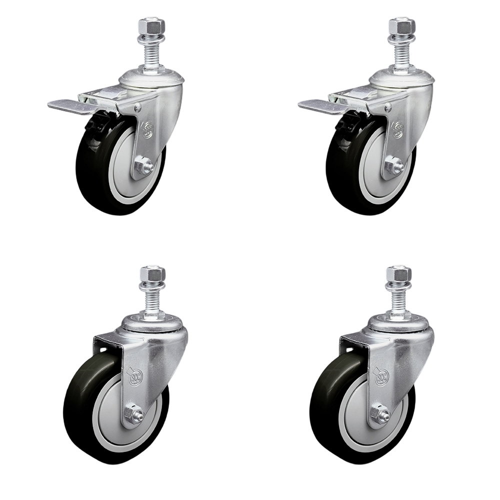 Service Caster Brand Replacement Set for Chief Casters PAC770 - Swivel Threaded Stem Casters with 4 Inch Black Poly Wheels and 1/2" Stems - Includes 2 with Total Locking Brake- Fits Chief Mobile Carts — photo 1