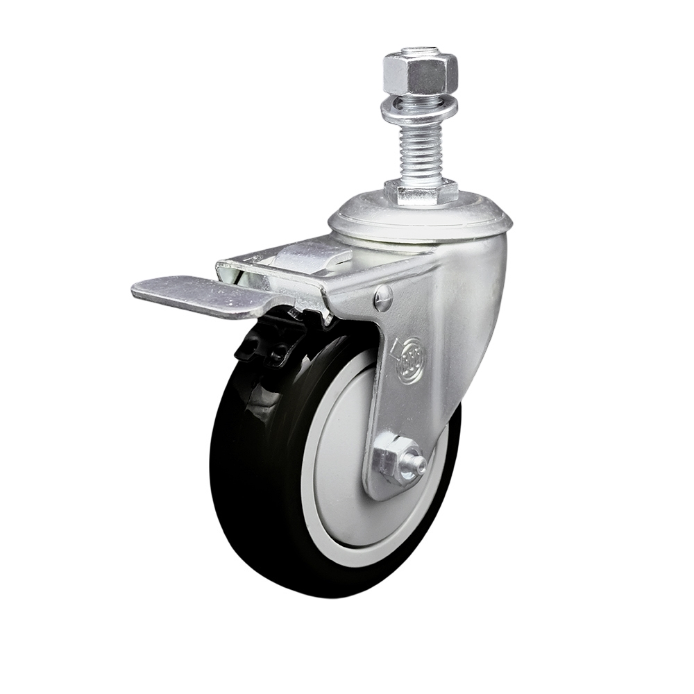 Service Caster Brand Replacement for Colson Caster 2.04254.95 MTG15 BRK5 - Polyurethane Swivel Threaded Stem Caster with 4" Black Wheel and 3/4" x 1-3/4" Stem & Total Locking Brake — photo 1