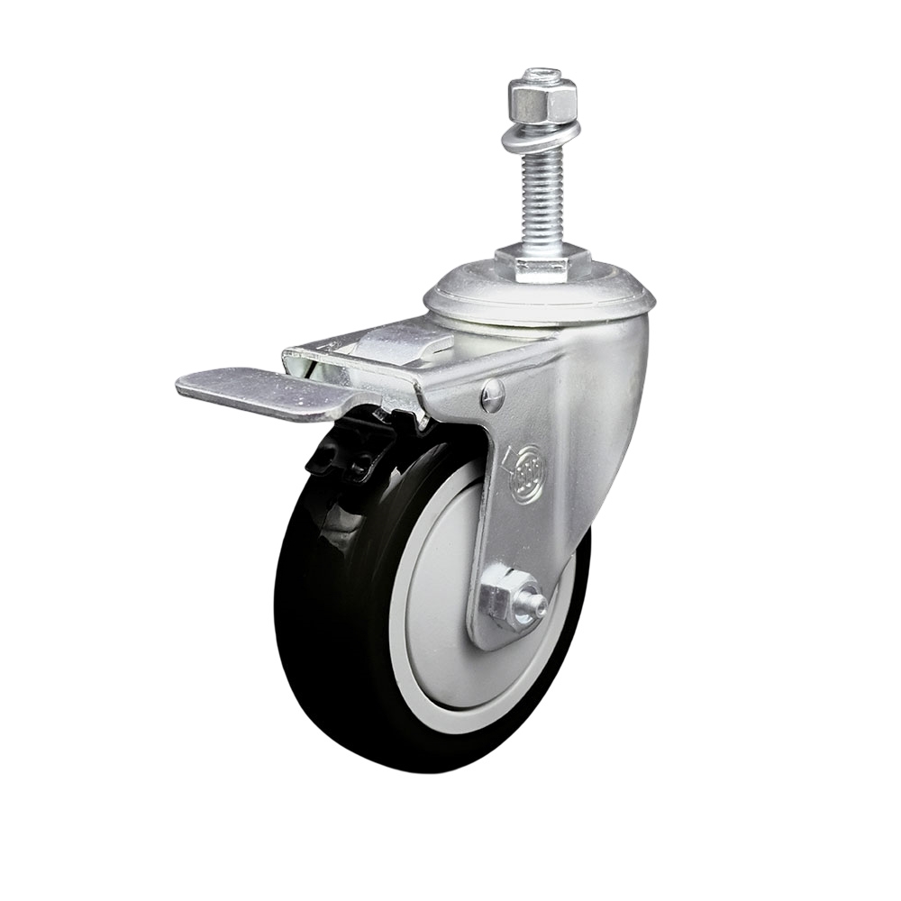 4" Swivel Caster with 10mm Threaded Stem, Black Polyurethane Wheel and Total Lock Brake - 350 lbs. Capacity - Service Caster Brand — photo 1