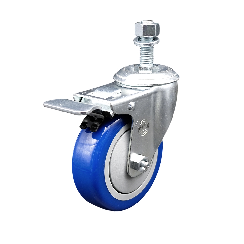 Service Caster Brand Replacement for Colson Caster 2.04254.95 MTG15 BRK5 - Polyurethane Swivel Threaded Stem Caster with 4" Blue Wheel and 3/4" x 1-3/4" Stem & Total Locking Brake — photo 1