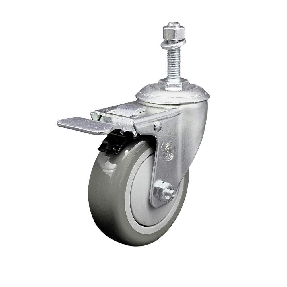4" Swivel Caster with 10mm Threaded Stem, Gray Polyurethane Wheel and Total Lock Brake - 350 lbs. Capacity - Service Caster Brand — photo 1