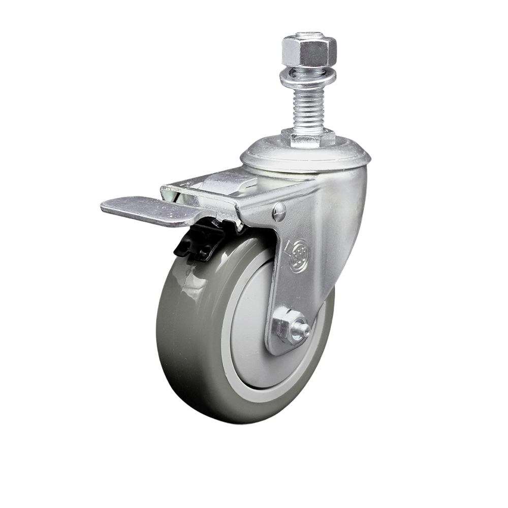 4" Swivel Caster with 12mm Threaded Stem, Gray Polyurethane Wheel and Total Lock Brake - 350 lbs. Capacity - Service Caster Brand — photo 1