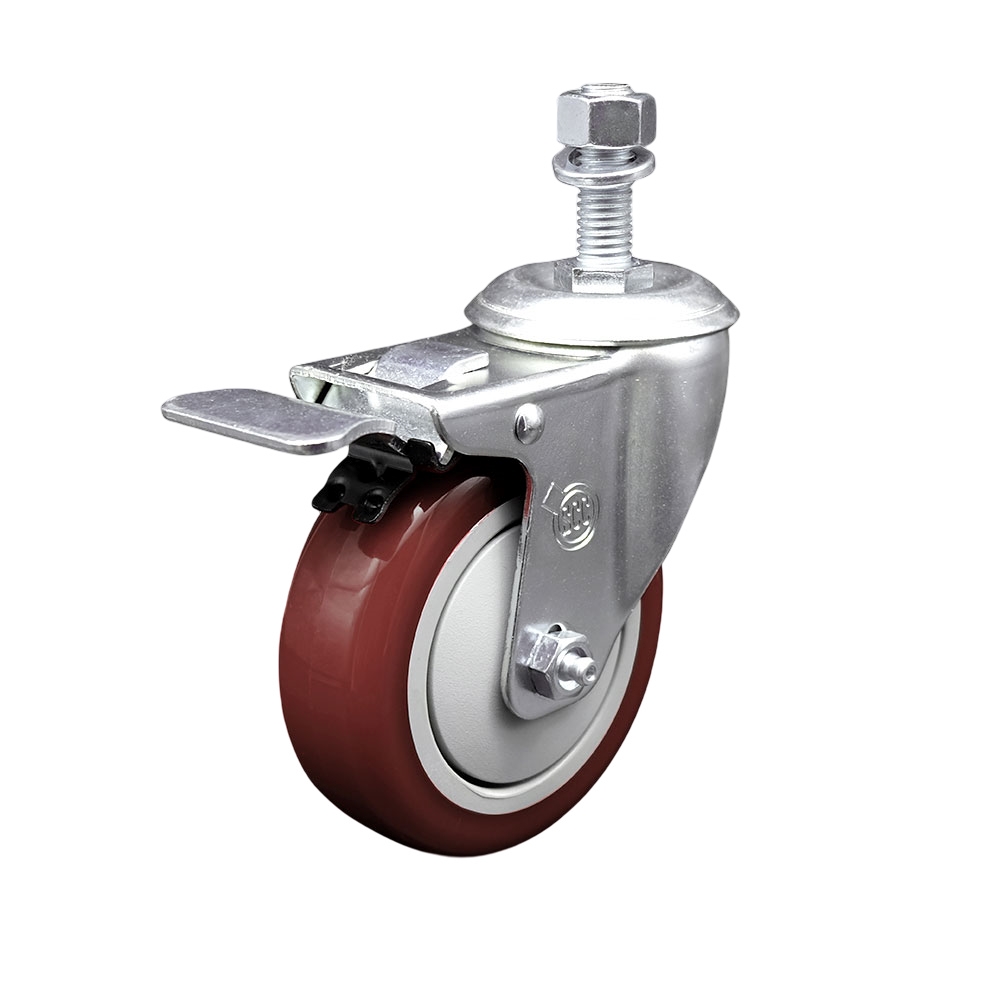 Service Caster Brand Replacement for Colson Caster 2.04254.95 MTG15 BRK5 - Polyurethane Swivel Threaded Stem Caster with 4" Maroon Wheel and 3/4" x 1-3/4" Stem & Total Locking Brake — photo 1