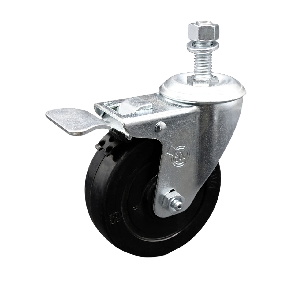 4" Swivel Caster with 1/2" Threaded Stem, Soft Rubber Wheel and Total Lock Brake - 200 lbs. Capacity - Service Caster Brand — photo 1