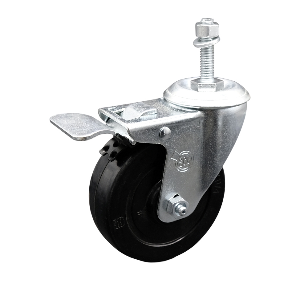 4" Swivel Caster with 3/8" Threaded Stem, Soft Rubber Wheel and Total Lock Brake - 200 lbs. Capacity - Service Caster Brand — photo 1
