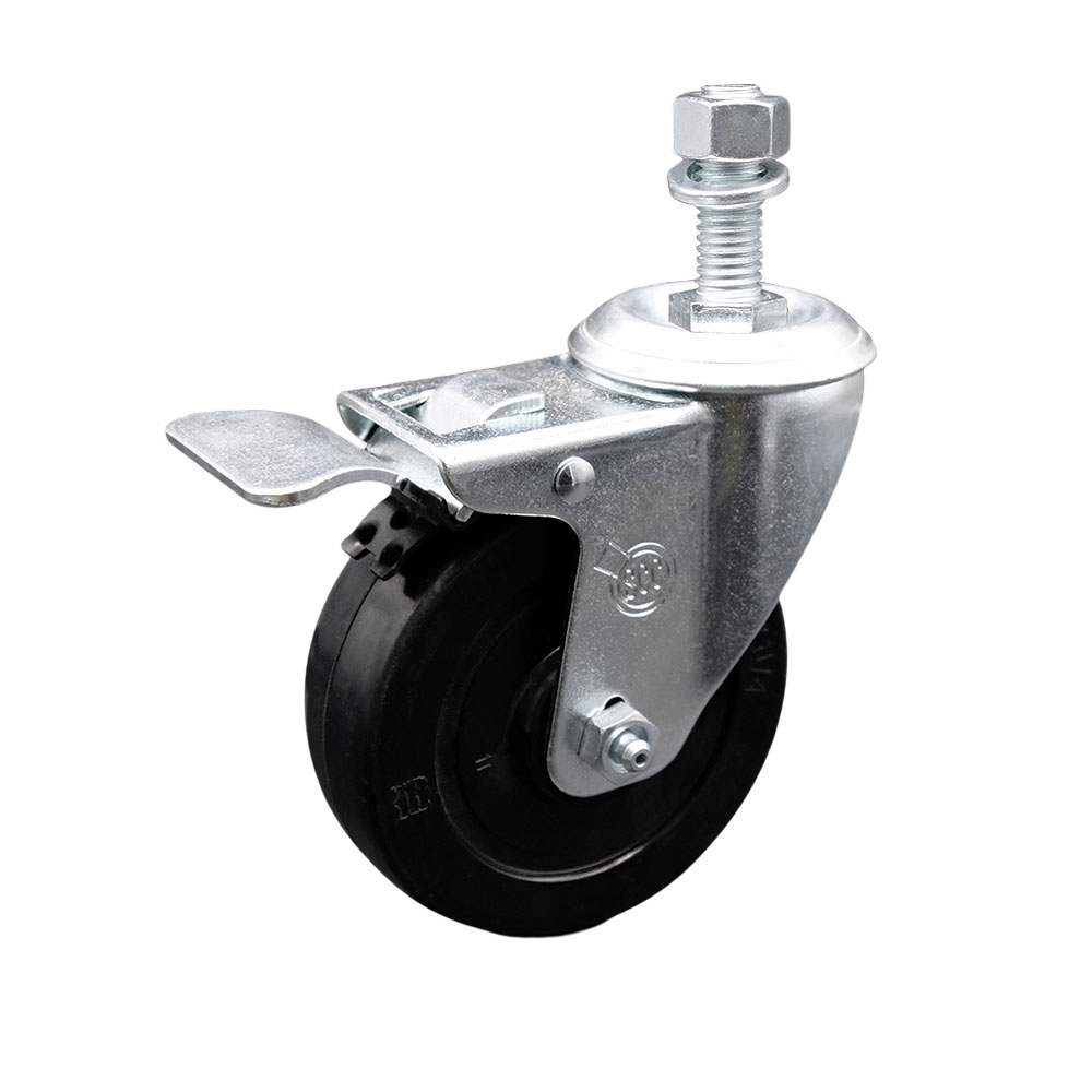 Soft Rubber Swivel Threaded Stem Caster w/4" x 1.25" Black Wheel and 12MM Metric Stem & Total Locking Brake - 200 lbs Capacity/Caster - Service Caster Brand — photo 1