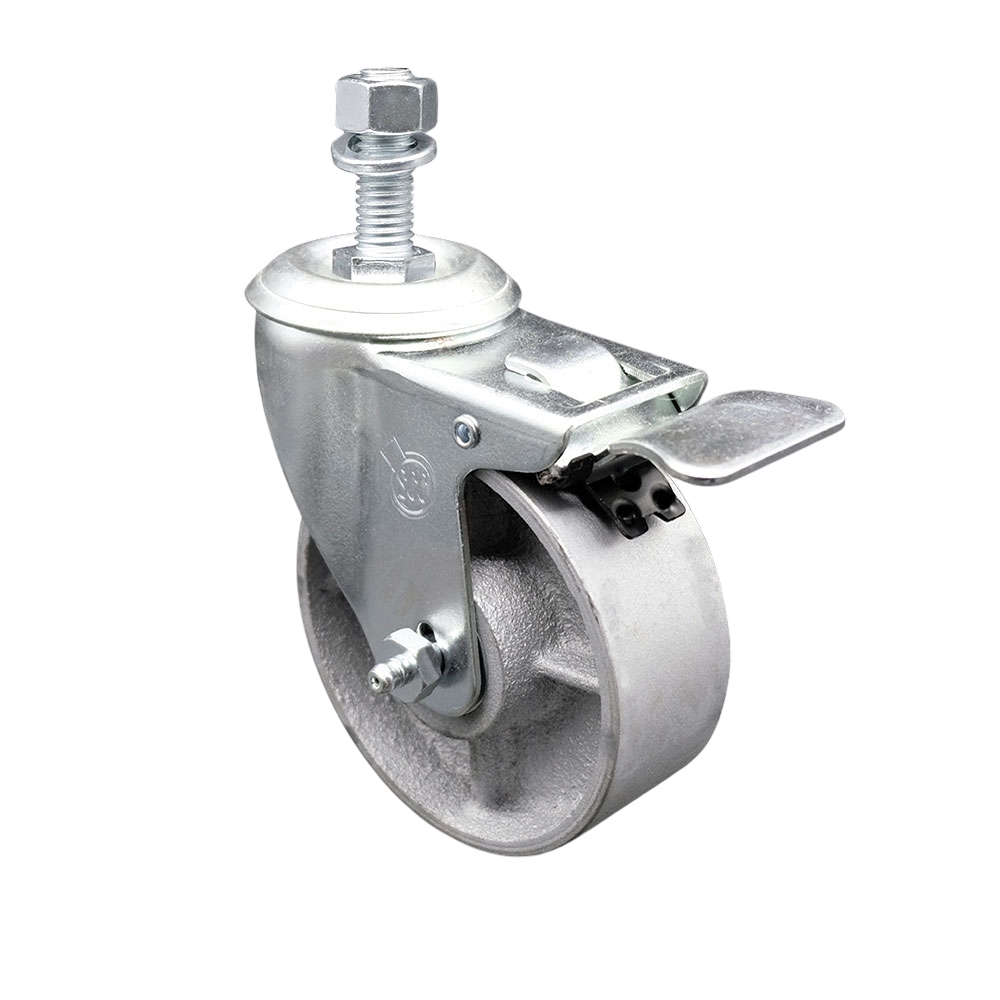 Service Caster Brand Replacement for Colson Caster 2.04254.12 MTG10 BRK5 - Semi Steel Cast Iron Swivel Threaded Stem Caster - 4" Silver Wheel and 1/2" x 3/4" Stem & Total Locking Brake — photo 1