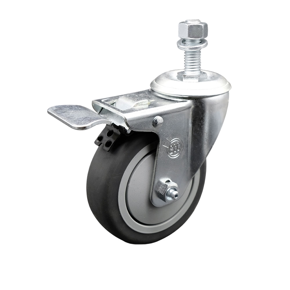 Service Caster Brand Replacement for Colson Caster 2.04254.445 MTG10 BRK5 - Thermoplastic Rubber Swivel Threaded Stem Caster - 4" Gray Wheel and 1/2" x 3/4" Stem & Total Locking Brake — photo 1