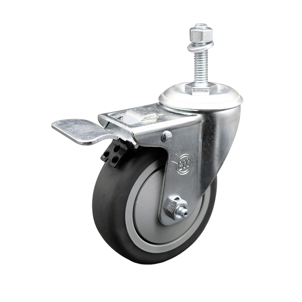 Thermoplastic Rubber Swivel Threaded Stem Caster - 4" x 1.25" Gray Wheel and 10MM Metric Stem & Total Locking Brake - 250 lbs Capacity/Caster - Service Caster Brand — photo 1