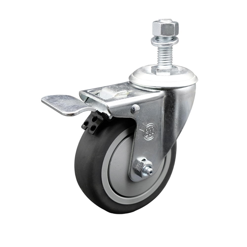 Thermoplastic Rubber Swivel Threaded Stem Caster - 4" x 1.25" Gray Wheel and 12MM Metric Stem & Total Locking Brake - 250 lbs Capacity/Caster - Service Caster Brand — photo 1