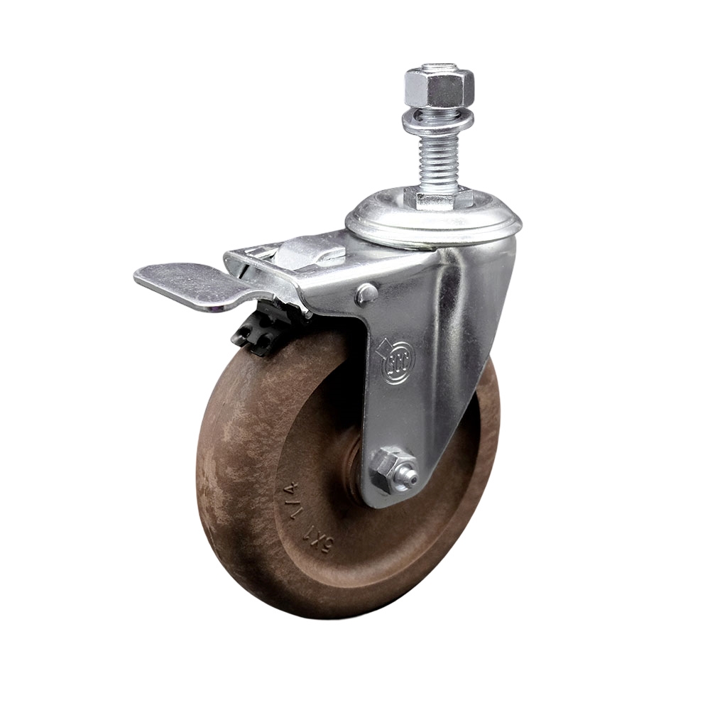 Service Caster Brand Replacement for Colson Caster 2.05254.52 HT BRK5 - High Temp Glass Filled Nylon Swivel Threaded Stem Caster with 5" Brown Wheel and 1/2" x 1-1/2" Stem & Total Locking Brake — photo 1