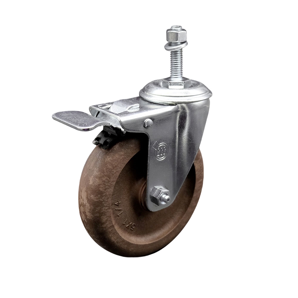 High Temp Glass Filled Nylon Swivel Threaded Stem Caster w/5" x 1.25" Brown Wheel and 10MM Metric Stem & Total Locking Brake - 350 lbs Capacity/Caster - Service Caster Brand — photo 1