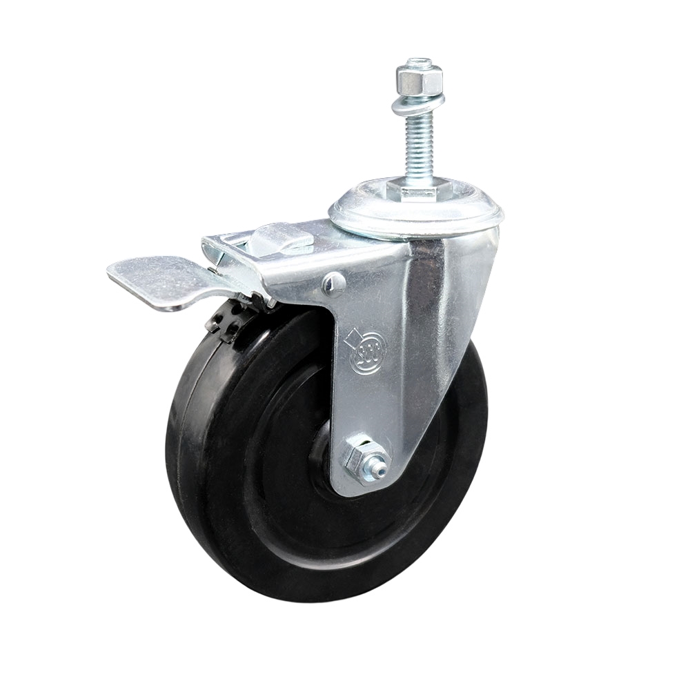 5" Swivel Caster with 10mm Threaded Stem, Hard Rubber Wheel and Total Lock Brake - 300 lbs. Capacity - Service Caster Brand" — photo 1