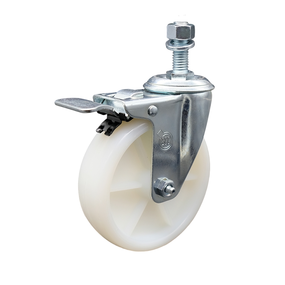 5" Swivel Caster with 1/2" Threaded Stem, White Nylon Wheel and Total Lock Brake - 300 lbs. Capacity - Service Caster Brand — photo 1